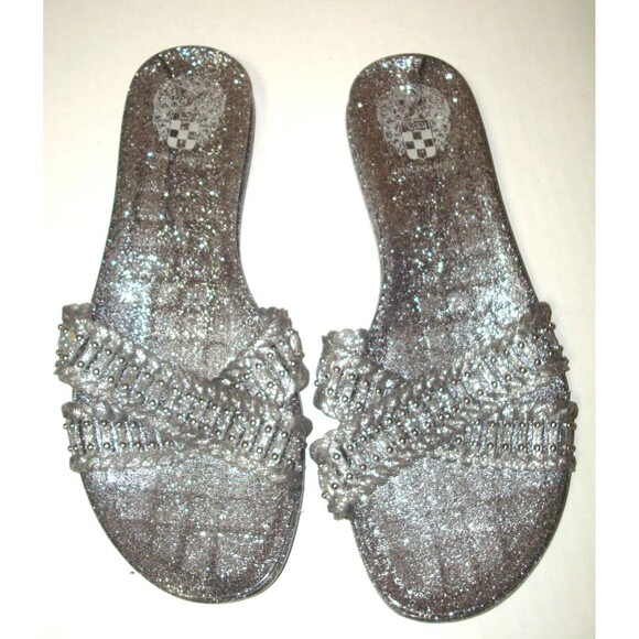 New Womens 8 M Sandals Shoes Vince Camuto Erindra So Silver Jelly Slide Sandals - Picture 1 of 5